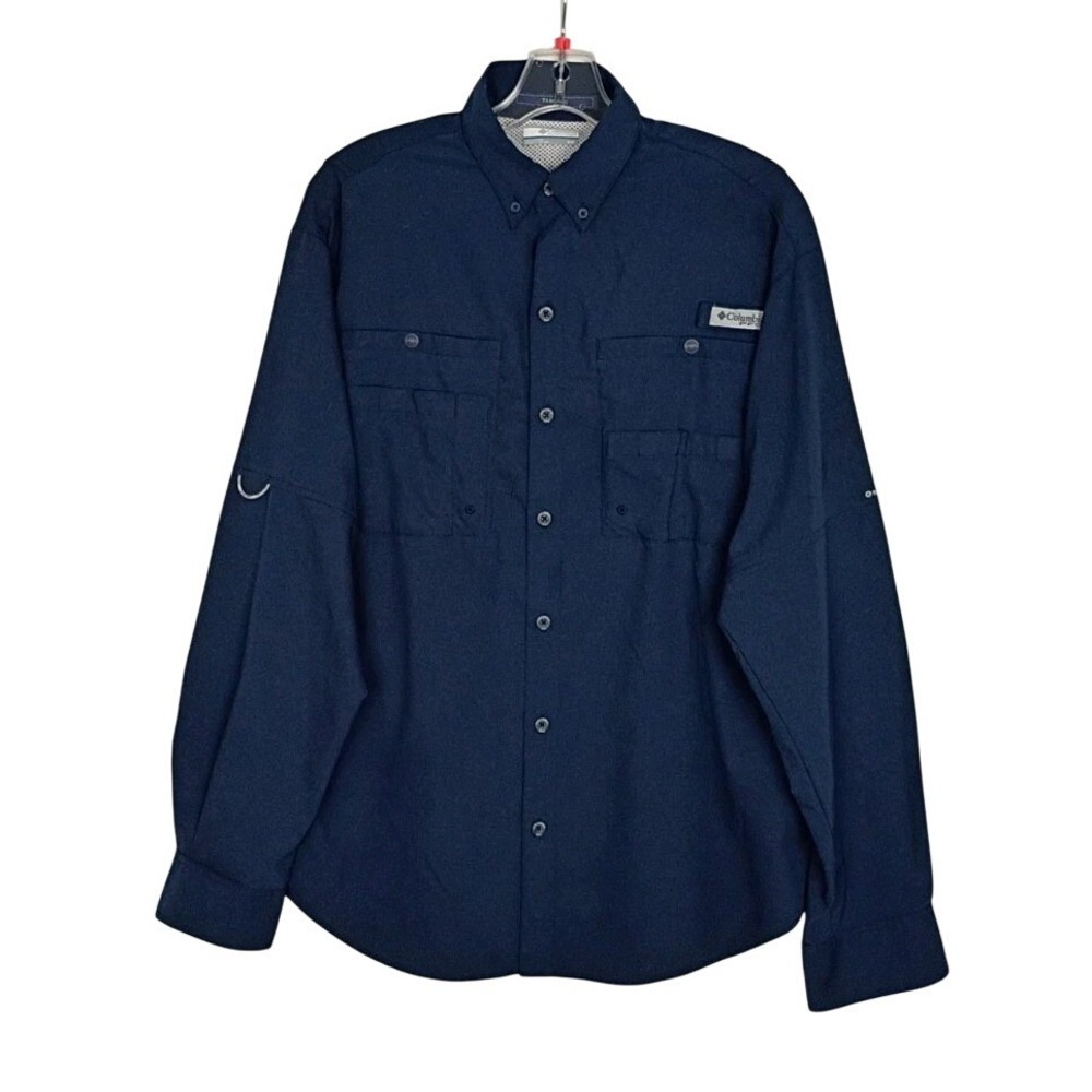 Columbia Tamiami PFG Blue Mens Sz S Omni Shade Outdoors Roll Tap Shirt Vented